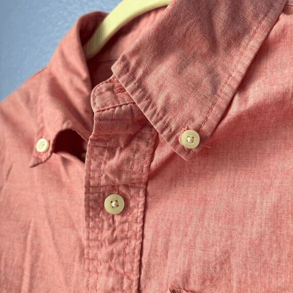 Mens Hollister Button Up Shirt Red/Pink Solid Long Sleeve 100% Cotton 00s Preppy - Picture 7 of 7